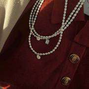 天然淡水珍珠项链女百搭长款卫衣，链小众设计感高级气质锁骨链