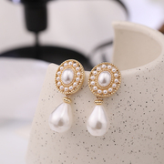 s925银针韩国气质法式仿珍珠，耳环优雅宫廷气质耳钉复古女