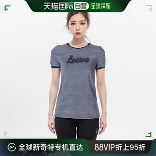香港直邮LOEWE罗意威女士蓝色字母波点图案圆领短袖T恤修身简约