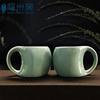 青秘耀州窑青釉情侣对杯，手工陶瓷咖啡杯情人，节礼物中式茶杯水杯