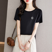 韩国短袖t恤女装2024夏季正肩高级感女士体恤宽松设计感冰丝