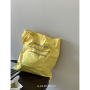 韩系慵懒风明黄色字母印花大容量帆布包女帆布袋单肩托特包购物袋