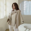 韩国东大门短款披肩蝙蝠袖，毛呢大衣女，双面手缝羊绒大衣斗篷女外套