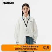 FMACM 23AW趣味螺纹袖口针织领刺绣logo不规则拼接全棉衬衫