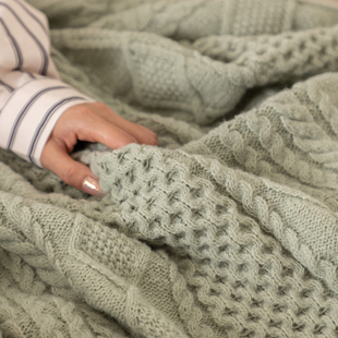 复古针织毛毯 l 日式简约纯色豆绿色飘窗毯床尾卧室沙发休闲毯子