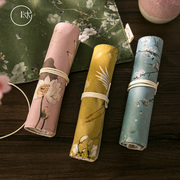 中国风复古风笔袋花朵仙鹤，创意铅笔袋卷笔帘文具盒笔帘卷笔袋创意