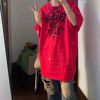 欧美式复古红色短袖t恤女2024夏季街头慵懒宽松纯棉潮牌上衣x