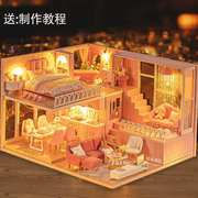 手工diy拼装木质别墅房子模型小屋玩具送男孩女孩创意生日礼物52