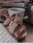 梵高法国设计师款复古红色水钻戒指轻奢精致开口戒高级感气质指环