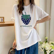 草莓印花字母短袖T恤女欧洲站夏装2024欧货女装韩版打底衫潮