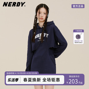 NERDY2023夏秋连帽收腰卫衣连衣裙logo字母印花女裙子休闲