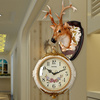 个性鹿头装饰壁挂时尚静音挂表美式家用双面挂钟客厅钟表欧式创意