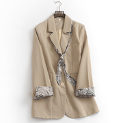 X917丝巾系带西装领外套可卷长袖秋季2023纯色西装女装小西服