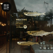 创意个性大条鱼类装饰墙贴纸，中式玻璃贴餐厅店铺橱窗玻璃门贴纸画