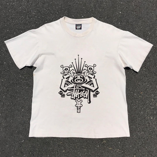 deepland美式街头嘻哈创意设计感带骷髅，印花男女款慵懒风短袖t恤