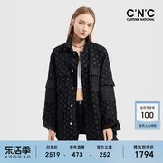 cnc意大利轻奢女装春夏大牌，提花字母logo黑色，牛仔夹克外套女