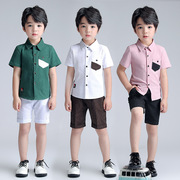 儿童短袖衬衣短裤两件套3岁男童4套装5夏季6衣服7小男孩8夏装衬衫
