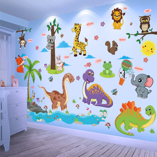 卡通墙贴幼儿园墙面装饰教室，布置贴画动物小图案贴纸儿童房间墙纸