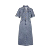 伊芙丽2024年夏新设计感蓝色纯棉牛仔连衣裙，长裙女短袖1f4994491