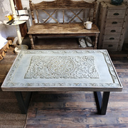 法式摩洛哥设计师款复古实木雕花茶桌客厅做旧长方形装饰茶几