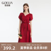 歌莉娅红色连衣裙女夏季花瓣袖绝美超好看短袖裙子1C4R4K2NA