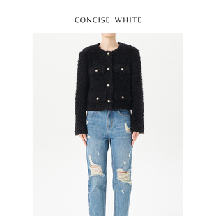 CONCISE-WHITE简白 小香风珍珠扣圈圈羊毛短外套秋冬设计师女