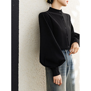 黑色立领灯笼袖衬衫女长袖2024春韩版设计感小众宽松通勤上衣