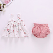 婴儿夏季裙子套装女宝宝，衣服0-2岁岁婴幼儿格子吊带裙两件套