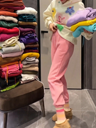 粉色运动裤女秋冬欧货小个子，休闲哈伦裤，糖果色加绒加厚束脚卫裤子