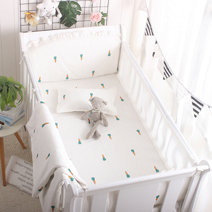 婴儿床床围夏季透气网眼3D防撞纯棉床品套件ins儿童床上用品