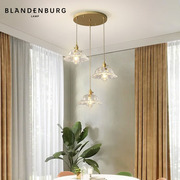 花苞吊灯北欧黄铜复古设计餐桌吊灯，简约风创意艺术玻璃吧台餐厅灯