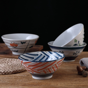日式中式5.5英寸复古风陶瓷饭碗，手绘餐具斗笠碗面，碗汤碗沙拉碗