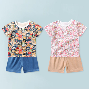 儿童短袖套装纯棉夏季薄款男宝宝tt恤短裤，两件套女童洋气卡通上衣