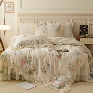 高端复古法式全棉蕾丝床裙四件套纯棉床罩高级感床单公主床品套件