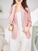 粉色西装外套女春秋2023七分袖修身气质小个子短款白色小西服