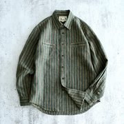 西里布绿咖条纹宽松版，亚麻休闲长袖，衬衫咔叽美式复古非rrl