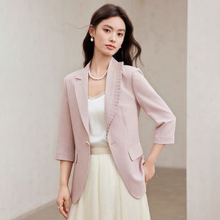 英伦风时尚七分袖西装外套女2024夏季韩版设计感小众西服上衣