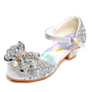 儿童韩版时尚水晶公主鞋2023年夏季女童高跟学生演出银色凉鞋