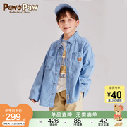 pawinpaw卡通小熊童装，24年春夏季男童纯棉牛仔，休闲长袖衬衫