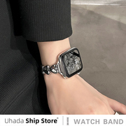 uhada适用苹果手表s9表带小香风金属镂空爱心，applewatch9表带se7654代高级感链条轻奢女款iwatch表带