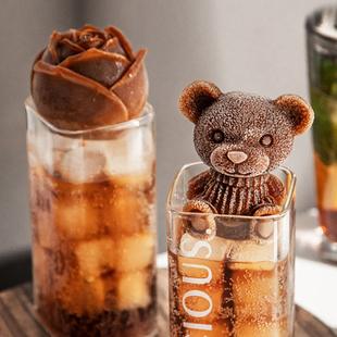 网红小熊冰块模具硅胶冰熊家用创意，雪糕巧克力咖啡奶茶制按压冰格