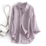 夏季紫色薄款防晒服天丝，衬衫女搭配吊带，裙子雪纺宽松上衣外套