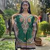 泰国钉珠连衣裙手工绣珠蝙蝠衫亮片裙巴厘岛旅游沙滩裙复古印花裙