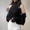 韩国chic秋冬马海毛高领毛衣背心+蝙蝠袖针织披肩外套两件套上衣