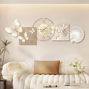 法式奶油风蝴蝶钟表客厅，装饰画高级感沙发背景墙壁画卧室壁灯挂画
