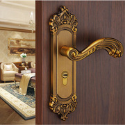 欧式室内门锁黄古铜(黄古铜，)卧室门把手分体磁吸静音锁机械门锁