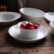 出口新骨瓷(新骨瓷)纯白色薄边质感，实用家用餐具餐盘子深盘烤碗引流碗套装