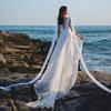 白色飘逸长裙吊带拖地轻婚纱，连衣裙超长款，沙滩裙海边拍照衣服超仙