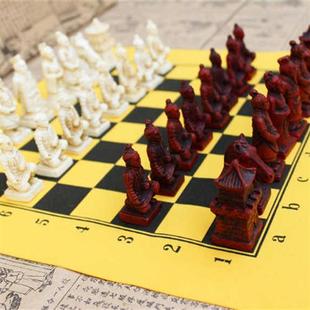 仿古国际象棋中号棋子皮革棋盘西安兵马俑棋子人物造型卡通象棋