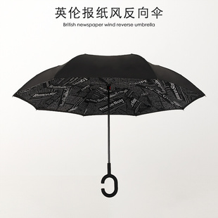 高档免持式雨伞反向伞双层格子，加大报纸伞车用晴雨伞两用汽车长柄